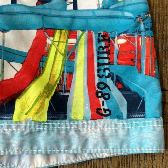 GAP Surf Shop Waterslide Elysian Blue White Red Swim Trunks, toddler size 2 - Picture 2 of 9